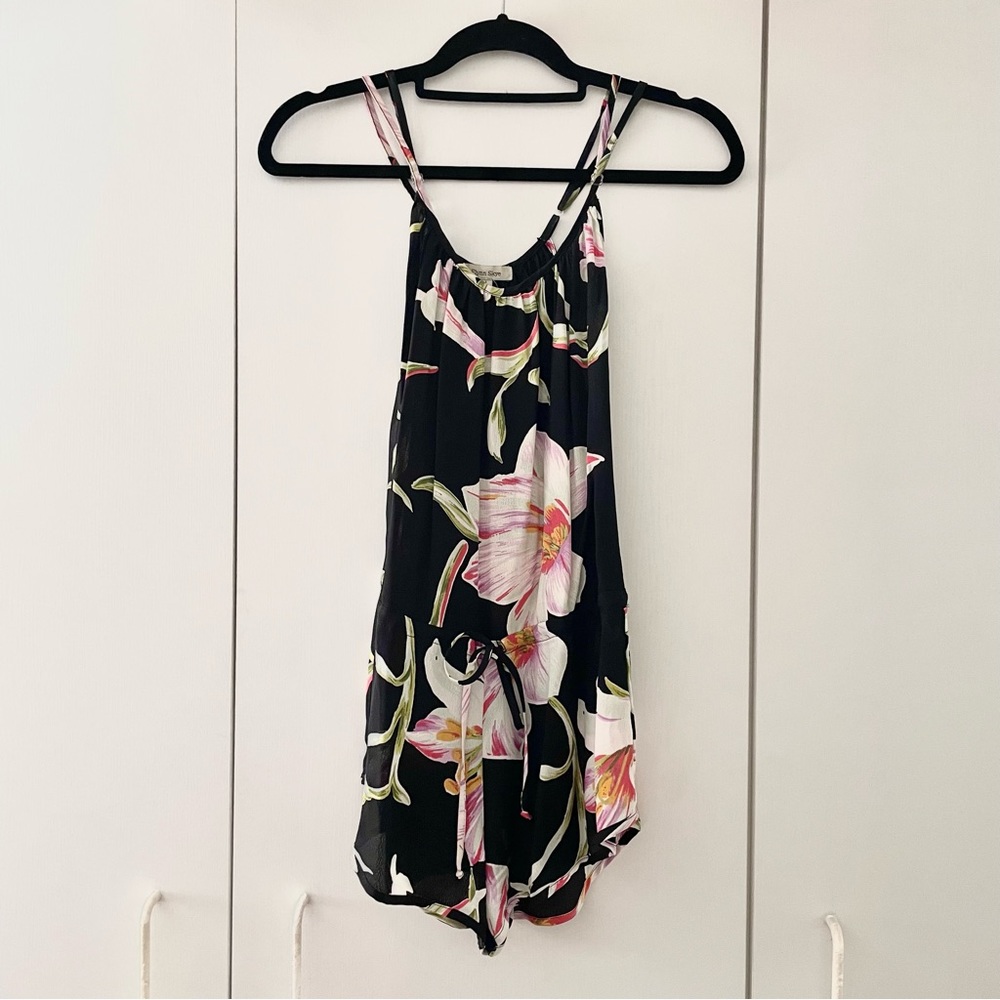 FLYNN SKYE Not Just A Romper in Midnight Lily Cute Black Floral Playsuit Size S